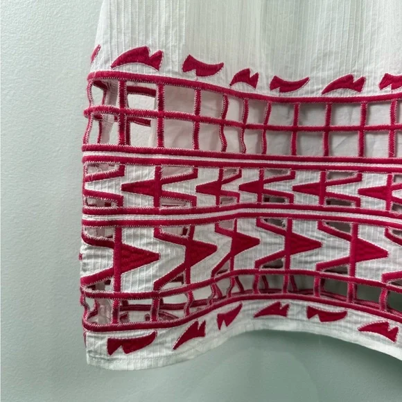 Sea New York White Cotton Embroidered Dress Size 2 Pink Hem Detail Boho - Picture 4 of 9